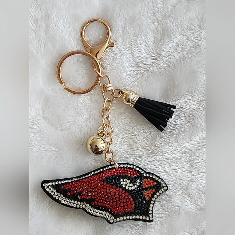 Arizona Cardinals Elegant Red and Black Rhinestone Keychain Bag Charm